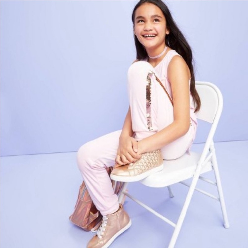 More Than Magic Girls Pink Velour Sequined Joggers